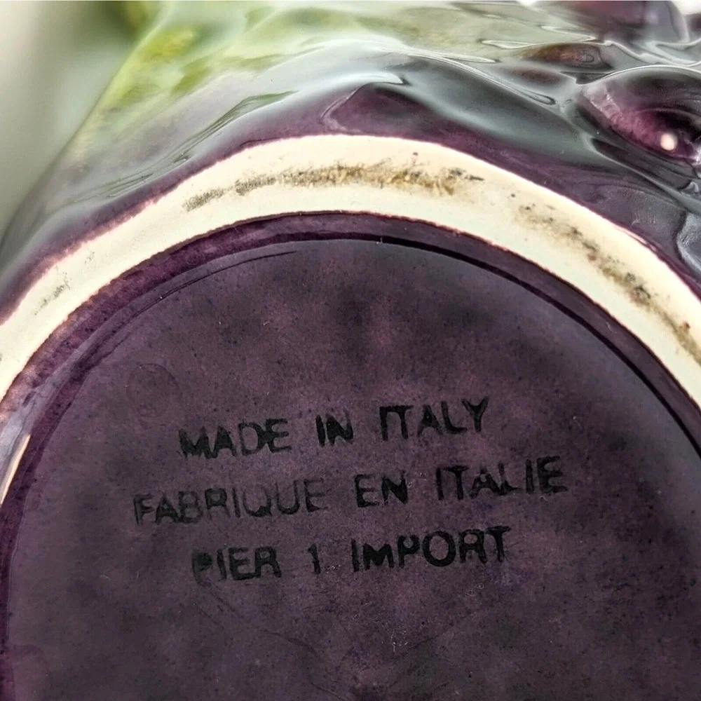 Vintage Pier 1 Majolica Grape Vine Pitcher 3D Made in Italy